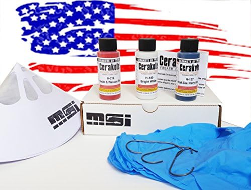 Red White &amp; Blue, Patriot Firearm Paint Bundle 3 Colors, Oven Cure, MSI Ceramic, includes 16 items: 45ml Ceramic Paint, Catalyst, Strainer, Gloves, Hanging hook, instructions, link to MSI Video