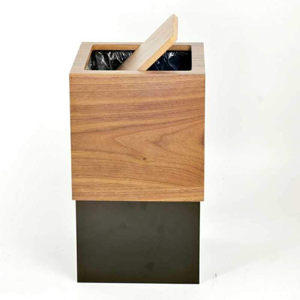 CNZXCO Modern Wooden Garbage bin with lid Trash can, Waste bin Baskets Garbage Container Conceals Garbage Bag-Walnut + matt Black 18.7x18.7x33.5cm(7x7x13inch)