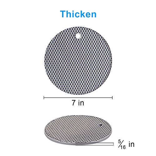 Silicone Trivets Pot Mat Round,Pan Pot Holders Set Heat Resistant Non Slip Silicon Hot Dish Trivet for Kitchen Dining Table BPA Free Honeycomb Thick Heavy Duty 7 inch 4 Pack (Grey,Blue,Green,Pink)