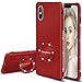 HENPONE iPhone X Case for Women, iPhone XS Case,Glitter Girly Phone Cover with Stand Kickstand Ring Holder Luxury Diamond Sparkle Bling iPhone X/XS Case for Girls - Red