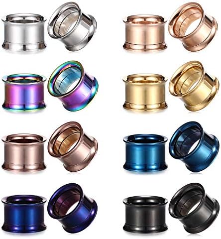 Kangyijia12Pcs/16Pcs Ear Gauges Tunnels Plugs Stainless Steel Screwed Flesh Tunnels Stretcher Piercing Set