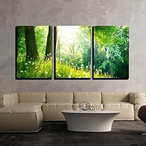 Spring Nature Beautiful Landscape Green Grass and Trees x3 Panels