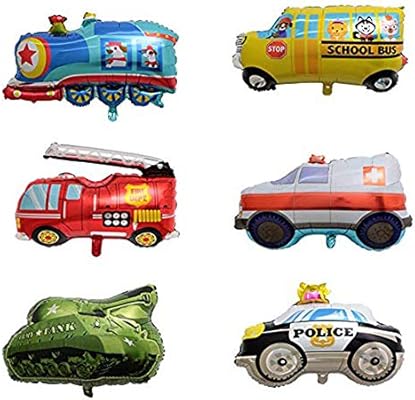 Amazon Co Jp Annodeel 車用バルーン 6個入り 大型 列車 救急車 警察 車 学校 バス 消防車 戦車 ホイルバルーン 車 バルーン 子供 誕生日パーティー用品 かわいいベビーシャワーデコレーション Toys