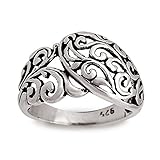 925 Sterling Silver Filigree Floral, Bali Inspired Band Ring - Size 8