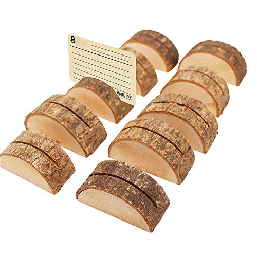 Aimyoo Wooden Card Holders - Rustic Real Wood Table Number Stands Picture Memo Clip Note Photo Clip for Home Party Decoration Wedding Favors (Pack of 50)
