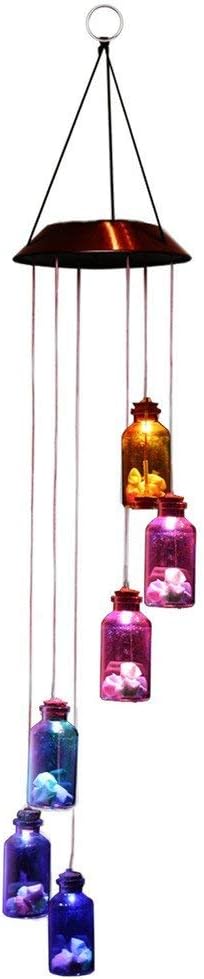 Colorful LED Solar Lamp Hummingbirds Dragonfly Butterfly Bottle Wind Chimes Decoration Lights for Garden Window Yard Home Decor (Bottle)