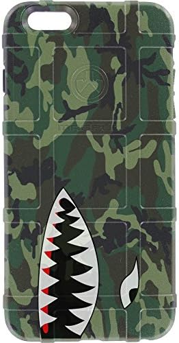 EGO TACTICALLimited Edition Design UV-Printed onto a MAG849 Field Case Compatible with Apple iPhone 8 Plus/7 Plus/6s Plus/ 6 Plus (Larger 5.5") Woodlands Camo Shark Teeth