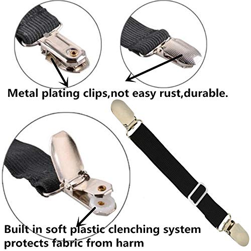 4 Pcs Elastic Bed Mattress Sheet Clips Grippers Straps Suspender Fasteners Holder (4 pcs Black)