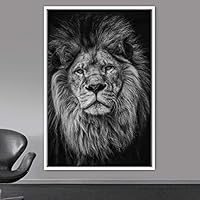 Framed Canvas Wall Art High Contrast Portrait Animals Black and White Contemporary Dogs Duotone Expressive Grey Photography Portrait - 16x24 inches