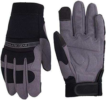 Synthetic Leather Work Gloves- Touch Screen Functional- Mechanic/Machine/Tactical/Utility - Tear Vibration Temperature Cut Resistant- Reinforced- Gray/Black- One(1) Pair- [X-Large]