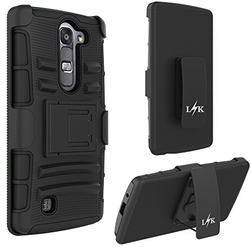 LG VOLT 2 Case, LK [Heavy Duty] [Shock-Absorption] Black Armor Holster Defender Full Body Protective Hybrid Case Cover with Belt Clip for LG VOLT 2