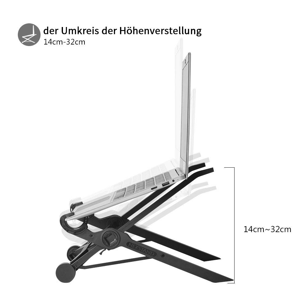 Racksoy Verstellbarer Computer Halterung Reise Laptop Ständer Faltbarer Notebook Halter Fit für PC/MacBook und die Meisten Laptops, Schwarz