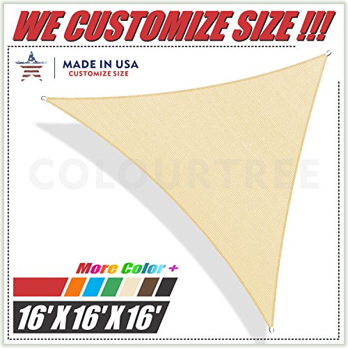 ColourTree 16′ x 16′ x16′ Sun Shade Sail Triangle Beige Canopy Awning Shelter  ...