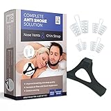 Complete Snore Stopper Solution | Premium Snoring Aids Kit with Chin Strap and Nose Vents Included | Combination of Anti Snoring Devices that Prevent Mouth Snoring and Open Your Airways