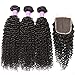 Flady Brazilian Curly Hair with Closure 10a Unprocessed Brazilian Virgin Hair 3 Bundles with Free Part Closure Natural Black Human Hair Bundles With Closure (20 22 24+18inch)