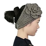kilofly Crochet 3D Rose Winter Knit Headband, with Faux Pearl Flower Hair Band