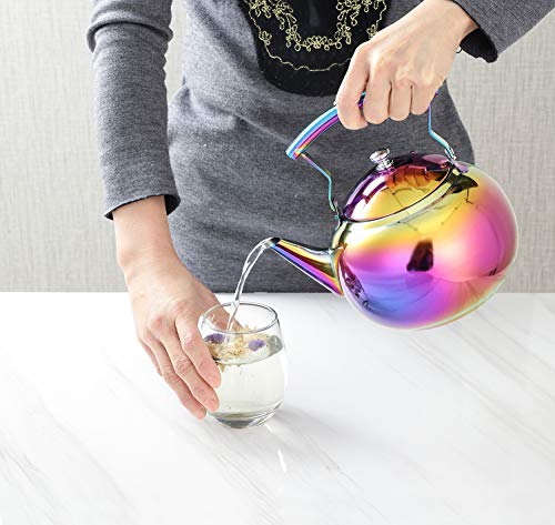 Rainbow Tea Kettle with Infuser for Loose Leaf,Stainless Steel Teapot 2 Liter Coffee Tea Pot Strainer, Colorful Teakettle for Stovetop Induction Stove Top Boiling Water 2 Quart / 68 Ounce by ROYDOM - Thumbnail 5