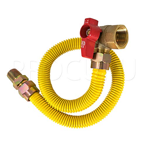 PROCURU 72" x 1/2" OD Gas Flex Line Connector Kit with 1/2" Angle Valve, WeatherProof Flexible Stainless Steel Tubing with SafeGuard Coating for Dryer, Water Heater - Thumbnail 2