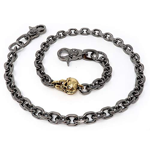 newtro Gold Skull Charm Biker Key Wallet Chain Trucker Jean Pants Chain for Men Key Chains Silver Black Gold 27" ZK21 (Black)