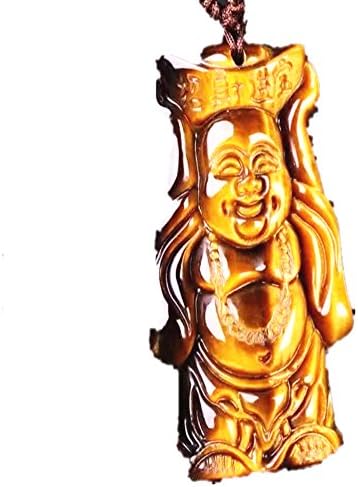 Exact 100% Natural Yellow Tiger Eye Stone Happy Buddha Charm Good Luck Maitreya Buddha Pendant Necklace