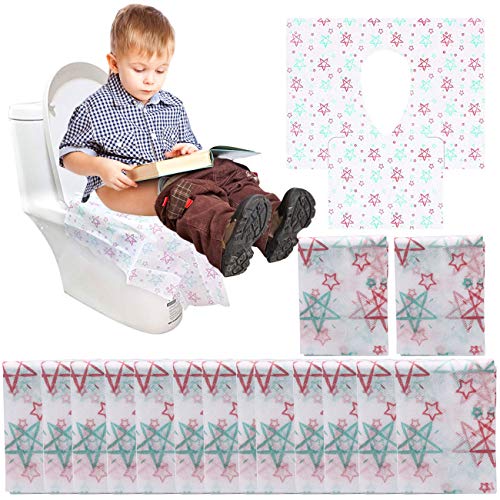 Disposable Toilet Seat Covers for Kids Potty Training, Adults - Potty Seat Cover for Toddlers, Children - Large Size, Waterproof, Individually Wrapped | Great for Home Travel (40 Pack Stars)