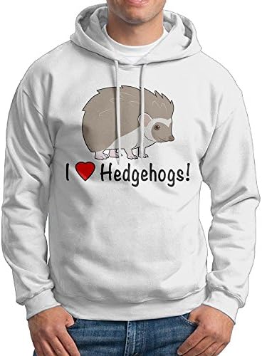Obachi I Love Hedgehogs Men's Long Sleeve Pullover Hooded Sweatshirt White Size XL