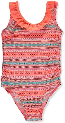 Surf Zone Big Girls' "Diamond Flutter" 1-Piece Swimsuit - coral/multi, 14-16