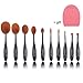 Makeup Brushes Oval Spoon Toothbrush Super Soft Synthetic Cosmetics Powder Blush Foundation Contour Eyeshadow Blending Concealer Eyeliner BB Cream Make up Sponge Gift Kit Sets(10pcs Black)