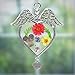 BANBERRY DESIGNS Memorial Angel Suncatcher - Pressed Flowers Sun Catcher with an in Loving Memory Heart Charm - Glass Window Remembrance