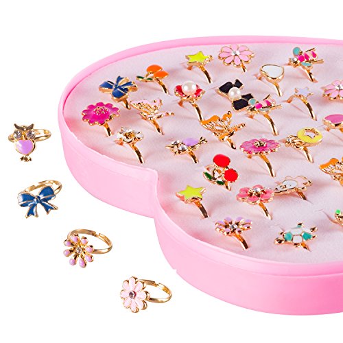 image for Deoot 36 Pieces Children Kids Little Girl Adjustable Jewelry Rings in 