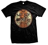Last Stop Motorcycle T-shirt Biker Rider Route 66 Harley Vintage Mens Black Tee