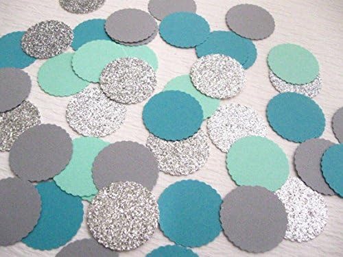 Designs by DH Confetti 100 pieces Paper Scalloped Circles Silver Grey Blue Baby Shower Gender Reveal Ocean Under the Sea Birthday Wedding Party Decor