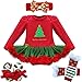 iEFiEL Baby Girls Christmas Picture Skirt Bodysuit Headband Leg Warmer Shoes Set (6-9 Months, First Christmas)