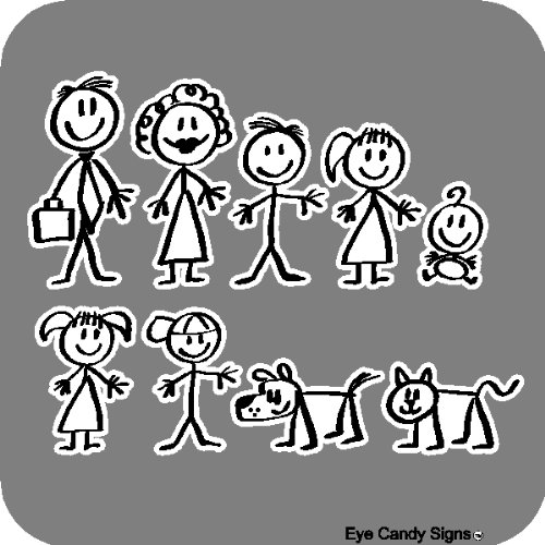EYE CANDY SIGNS Stick Family People Car Decals Sticker Graphics Item#3 (This is a Printed not die Cut Decal)