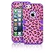 iPhone 5 Case, MagicMobile Hybrid Protective iPhone 5 Case Dual Shockproof Hard Cover Rubber Silicone Rigid Plastic Tough Armor Impact Resistant Heavy Duty Case for iPhone 5 [ Hot Pink Leopard Design Pattern - Purple ]