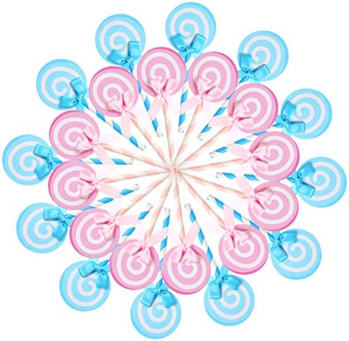 24 PCS Lollypop Bake Cake Cupcake Topper Party Decorations -12 of Pink,12 of Blue