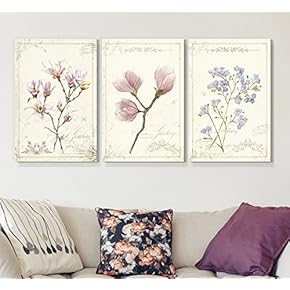 3 Panel Canvas Wall Art - Vintage Style Purple Flowers - Giclee Print Gallery Wrap Modern Home Art Ready to Hang - 16"x24" x 3 Panels