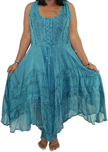 Fashion Island Womens Long Dress Acid Stone Wash Embroider Lace Hem
