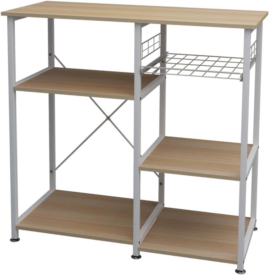 SDHYL Microwave Oven Rack Storage Shelf Kitchen Baker's Rack Storage Cart for Kitchen, Millennium Oak, S7-WK-W5S-MO-US - Standing Baker's Racks