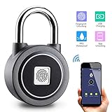 Fingerprint Padlock Thumbprint Bluetooth Lock USB Rechargeable IP65 Waterproof Ideal for Locker, Handbags, Golf Bags, Wardrobes, Gym, Door, Luggage, Suitcase, Backpack, Office, Android/iOS