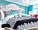 Home Style Teen Girl Bedding Damask Girls Comforter Black White Aqua Teal Twin/Twin XL Dorm + Gorgeous Throw Pillows + Sham Sleep Mask Bed Bedspread Sets for Kids Teenage Teens Floral Medallion