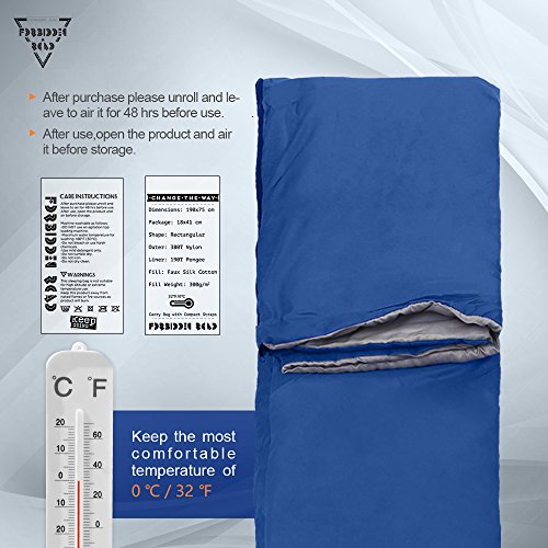 Forbidden Road 380T Nylon Portable Sleeping Bag Single 0 ℃/ 30 ℉(5 Colors) Lightweight Water Resistent Envelope for Man Woman 4 Seasons Camping, Hiking, Backpacking (Royal Blue, 0℃ / 30℉)