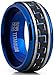 Men's Brushed Blue Titanium Wedding Bands Ring with Black and Blue Carbon Fiber Inlay, 9mm Comfort Fit 9