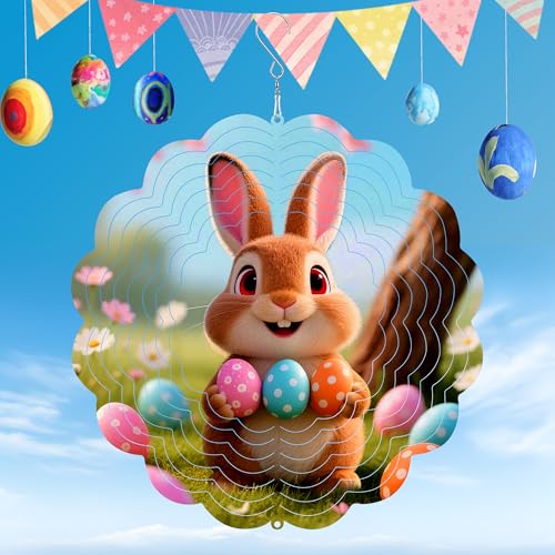 PARAISODOS Rabbit Metal Wind Spinner for Garden, Rabbit Eggs Gifts for Easter Women Men Mother Father, 12 Inch Hanging Wind Spinner for Outdoor & Indoor Decorations at Amazon