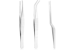 KAKUPPA 3Pcs Long Tweezers Set, Stainless Steel Plant Tweezers for Bonsai Succulent Gardening, Multipurpose Hand Tools for Kitchen Cooking Craft Reptile Feeding, Ideal for Gardeners