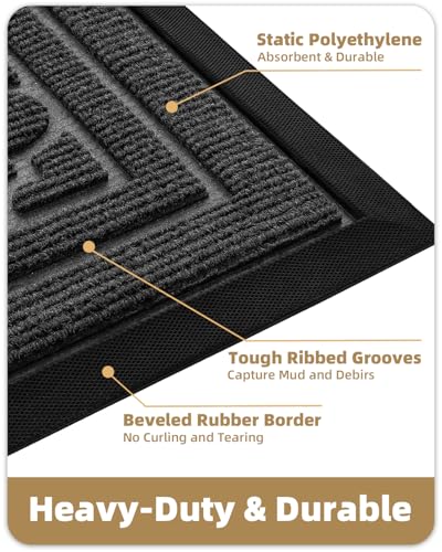 Color&geometry Dirt Trapper Outdoor Door Mat for Home Entrance 60x90 CM, Heavy Duty Outside Doormat Easy to Clean, Non Slip Rubber Backing Entry Rug Weatherproof for Front & Back Door, Grey