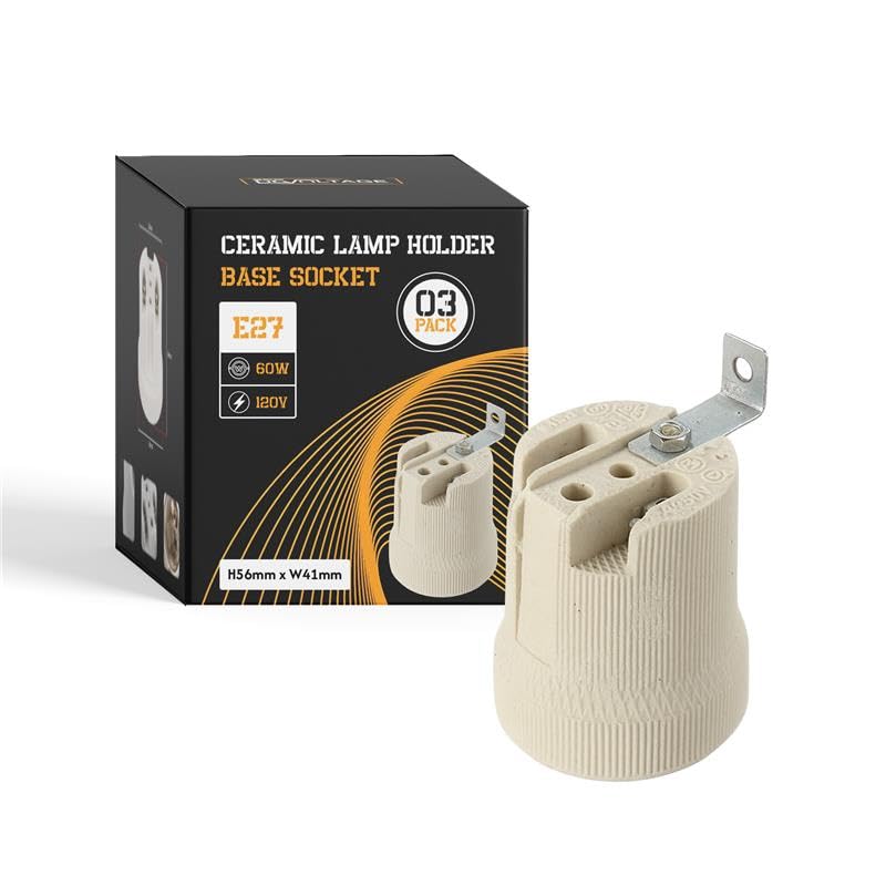Ceramic Porcelain E27 Lamp Holder 56mm(H) × 48mm(W) × 34.5mm(L) Edison Screw Light Bulb Socket, Heat Resistant LampHolder for DIY Pendant Ceiling Lighting, 240V UK