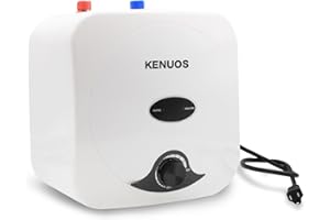 KENUOS Mini-Tank Electric Water Heater 2.5 Gallon Under Sink Instant Hot Water Heaters,110V 120V 1.5KW White Small Compact Tank Storage on Demand Wall or Floor Mounted Safety Valve Easy to Install