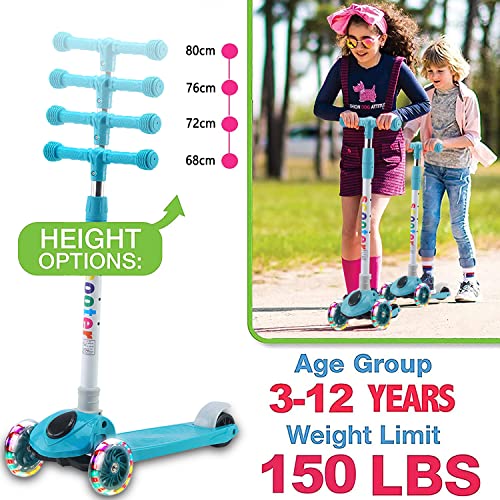 DMG TECH Kick Scooters for Kids, Scooter for Child Toddler Kick Scooter with Foldable, 4 Adjustable Height, سكوتر, Light Up Wheels for Ages 2-12Kids Balance Exercise