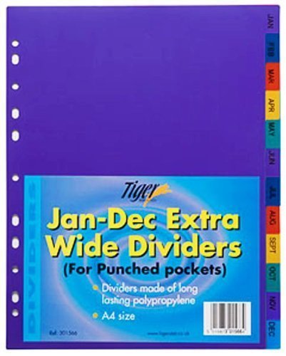 Tiger Extra Wide A4 Dividers Jan-Dec Index Assorted Pack 1 Ref 301566